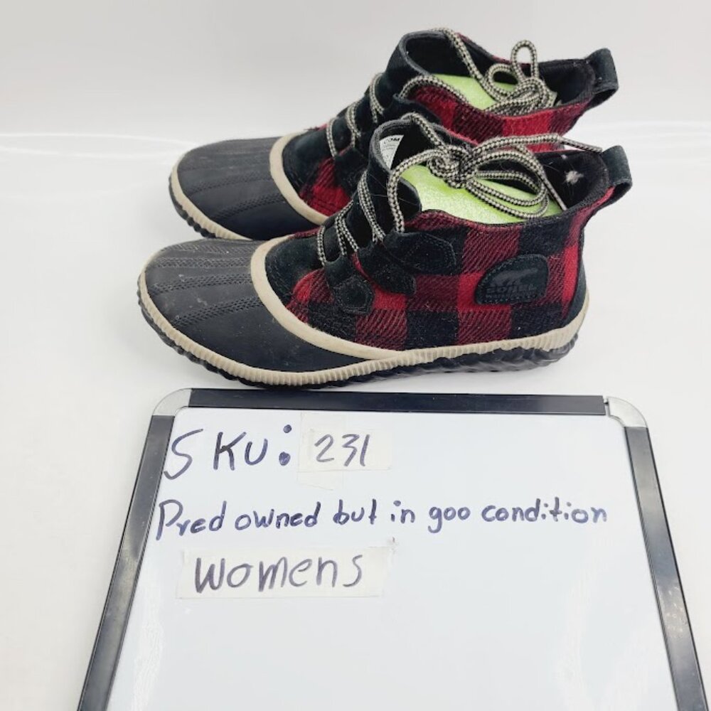 Sorel Women's‎ Black Red Plaid Out N About Plus Casual Ankle Duck Boot Size 8.5 - Picture 7 of 7